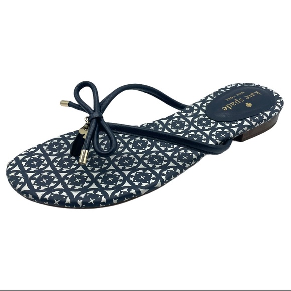 kate spade Shoes - Kate Spade Mistic Flat Thong Flip Flop Sandals Navy Blue and White Size 7.5